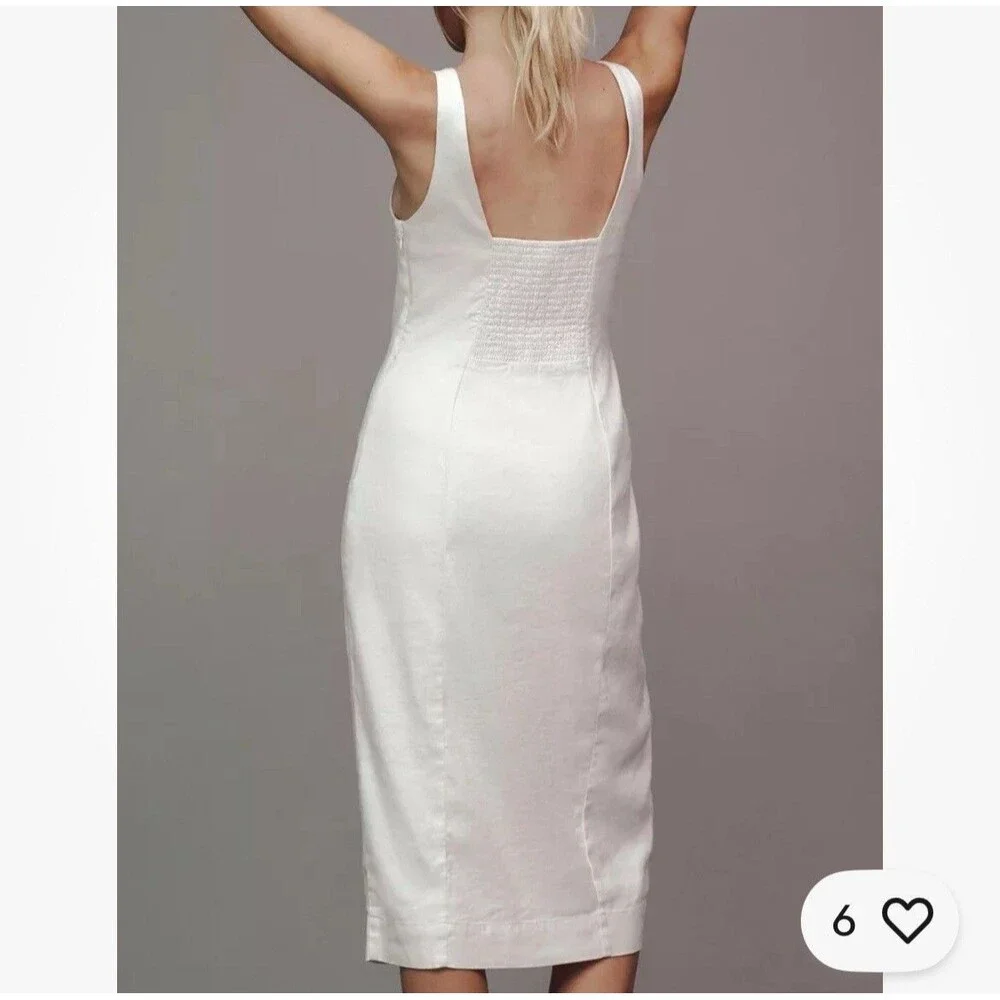 Anthropologie sleeveless square neck linen button wrap midi dress size XL - Picture 3 of 13